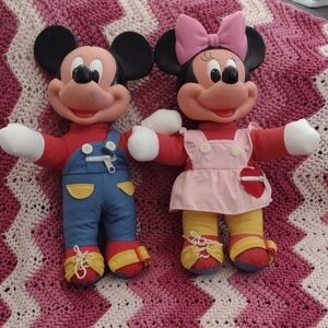Disney Mickey and Minnie Plush Toys - Red, Blue, Pink, Yellow Set Vintage